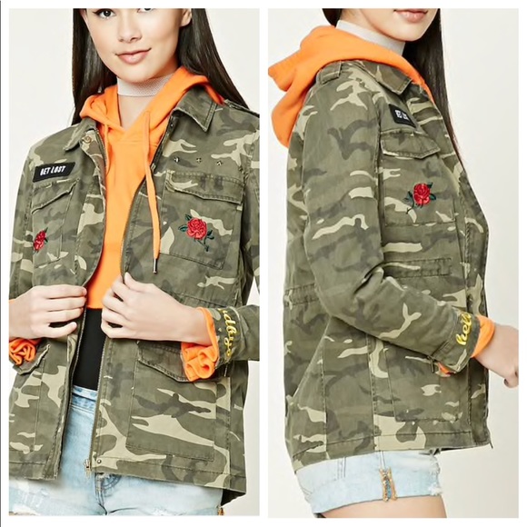Forever 21 Jackets & Blazers - F21 Get Lost camo patch jacket